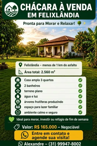 Chácara à Venda em Felixlândia - 2570 m² | Pronta para Morar e Relaxar!