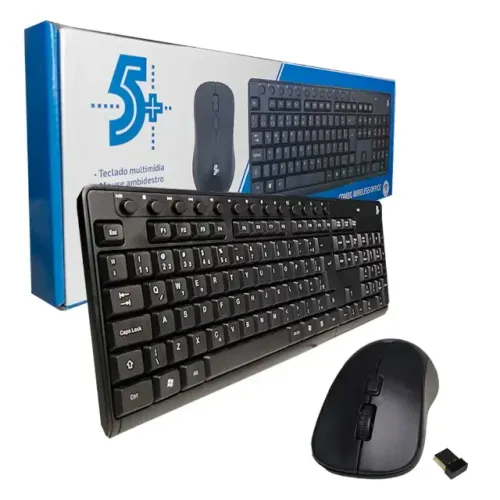 Kit Teclado e Mouse Sem Fio Wireless Multimedia 5+
