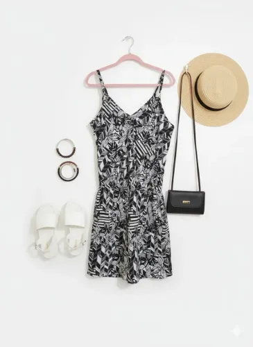 Vestido estampado preto e branco