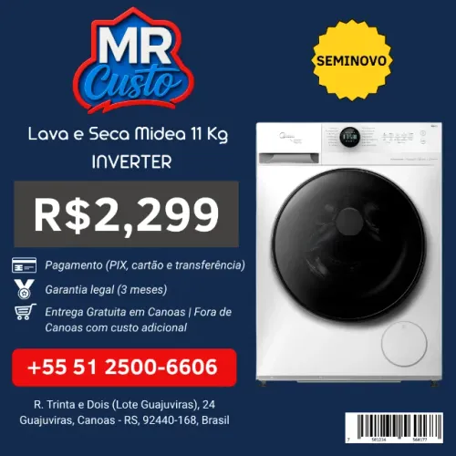 Lava e Seca Midea 11kg INVERTER Seminova | Revisada, Testada e com Garantia | MR Custo