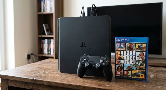 PS4 Slim 500GB + 1 Controle + GTA 5 (Mídia Física)