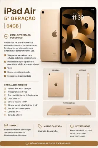 ? iPad Air 5ª Geração 64GB - Excelente Estado - Pouco Uso