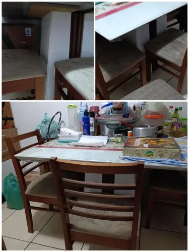 Mesa de Jantar com Tampo de Vidro + 6 Cadeiras - Excelente Estado
