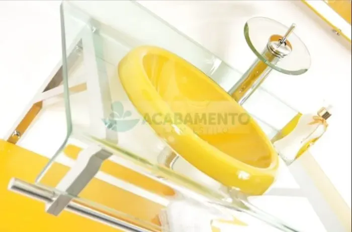 Pia cuba redonda com suporte de vidro