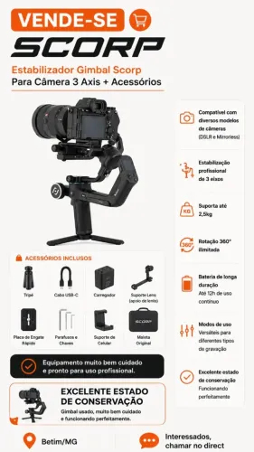 Gimbal FeiyuTech SCORP 3 Eixos + Acessórios - Excelente Estado