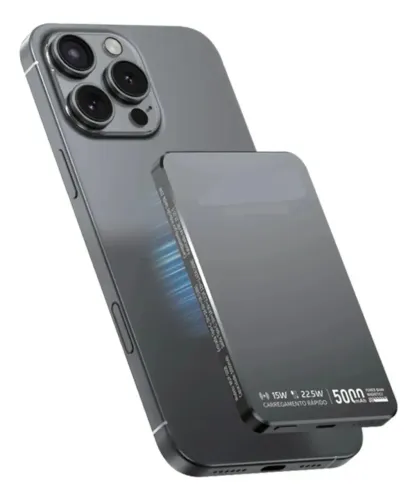 Power Bank Magnético 5000mAh Sem Fio 15W para iPhone 12 a 16 com USB-C 22,5W