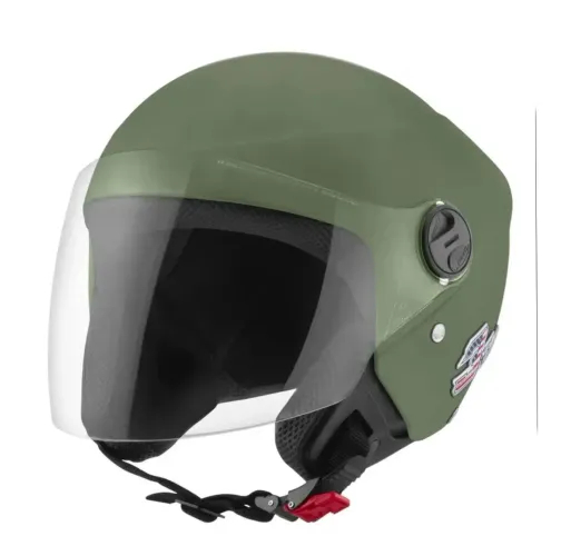 Capacete Aberto De Moto Verde Militar Fosco Viseira Cristal Estilo Praticidade E Liberdade