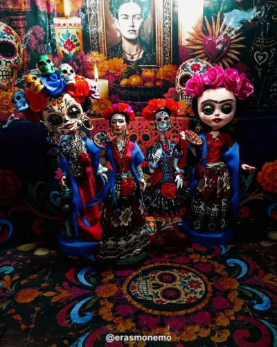 esculturas frida kahlo & catrina artesanal combo