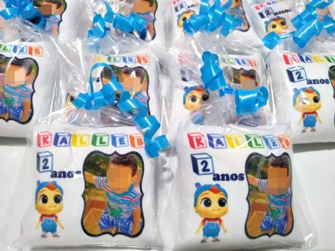 10 Lembrancinhas Aniversário Menino C/ Nome, Foto e Idade + Embalagem
