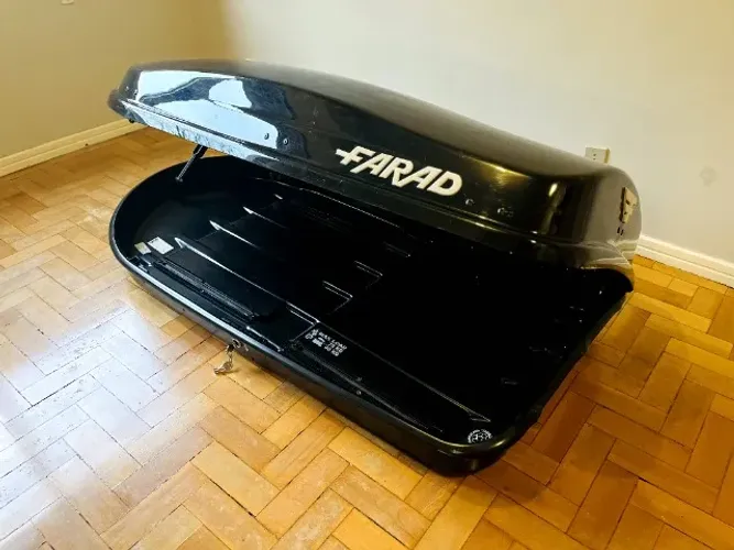 Bagageiro para carro, montagem prática, com chave. Farad 400 litros, preto.