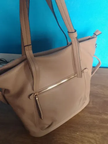 Bolsa grande bege borboleta azul