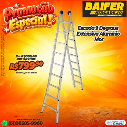 Escada 9 Degraus em Alumínio Extensiva Mor