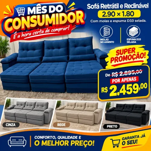 Sofá Retrátil e Reclinável Modular Premium na promoção!