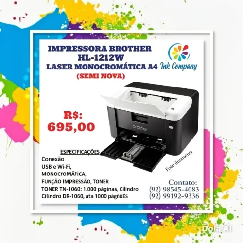IMPRESSORA BROTHER HL-1212W LASER MONOCROMÁTICA SEMI-NOVA