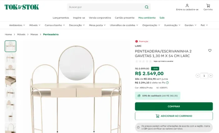 Penteadeira/Escrivaninha Tok&Stok Larc - Design Assinado | Semi-Nova