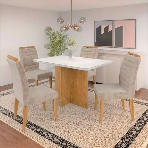 Sala mesa jantar 4 cadeiras tampo de vidro 