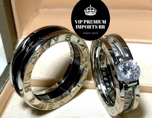 Alianças Anel Bvlgari com cerâmica black banho de 6mm de ouro branco 18 k 