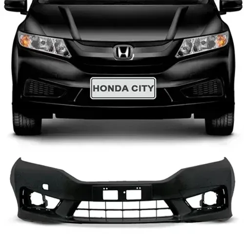 Parachoque Honda City 2018 à 2021 - Furo Farol Auxiliar / Grade Integrada - Preto - TYG