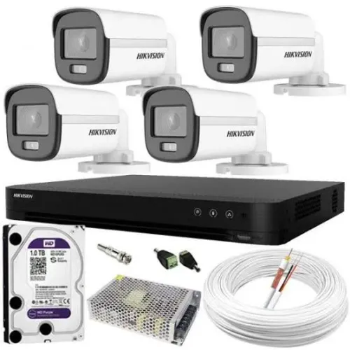 Kit CFTV 4 Câmeras Hikvision 1080p + DVR 4 Canais + HD 1TB