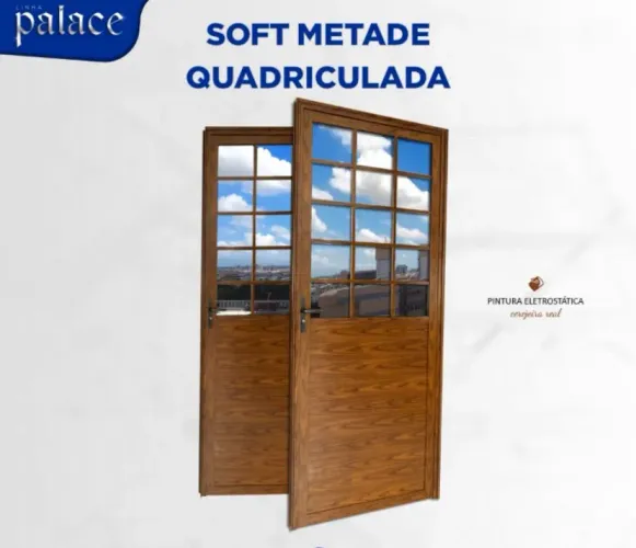 Porta de Alumínio com Vidro Reflex Semi Quadriculada Palace
