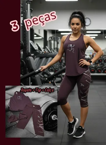 CONJUNTO FITNESS DE CALÇA, TOP E REGATA