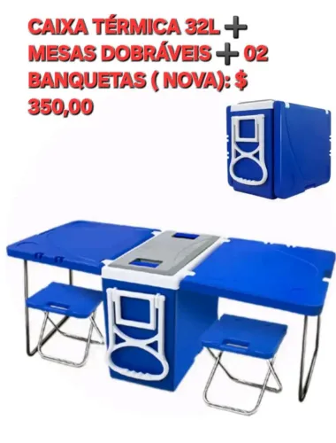 Caixa Térmica 32L + Mesas Dobráveis + Banquetas