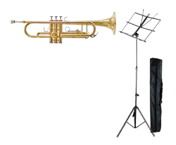 Trompete Condor Ctr135 Dourado Com Case Luxo Profissional + Estante Concert Ms10