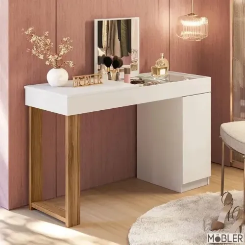 !!! FRETE GRATIS !!! Escrivaninha e Penteadeira Love Branco/Cinamomo Larg. 1.212m - Mobler