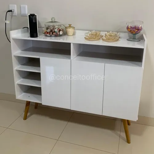 Armário de Cozinha Branco com 3 Portas e Prateleiras 0.98x1.09x0.35