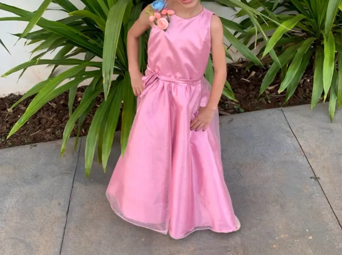 Vestido de Festa Infantil Rosa com Detalhes Florais - Dama - Daminha - Princesa