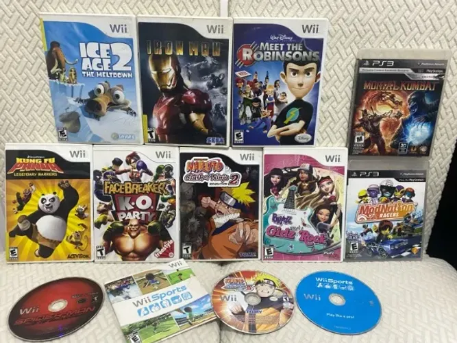 Lote 12 jogos Wii + 2 jogos PS3 originais + brinde