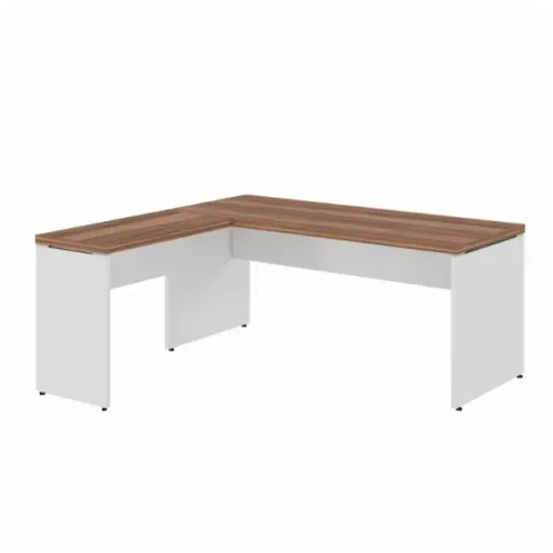 Mesa Escritório em L 1,70m c/ Auxiliar Nogal Sevilha Branco Sem Gavetas Funcional 34325