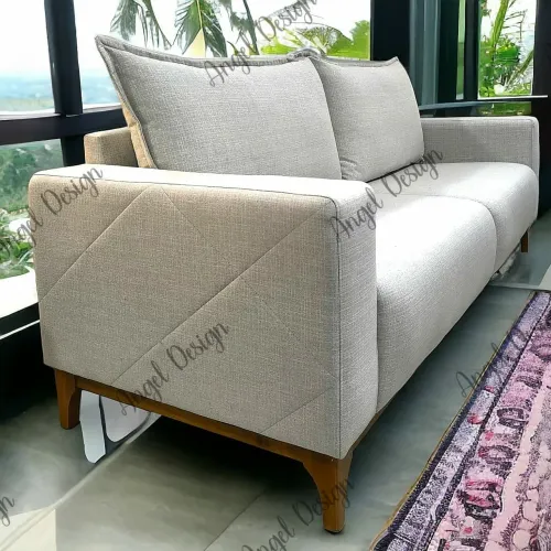 Living pés em madeira tecido linho