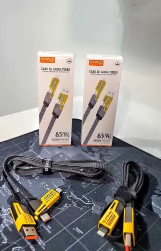 Promoção - 2 Cabos 4 em 1 Alpha Gold - Tipo C /USB /iPhone - 65W
