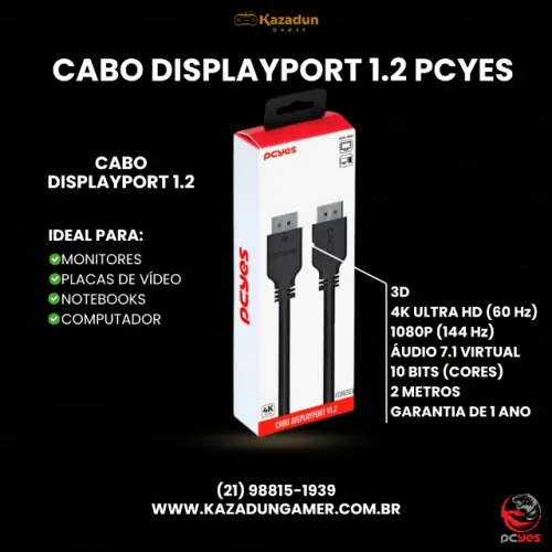 Cabo Displayport 1.2 PCYES - 2 METROS