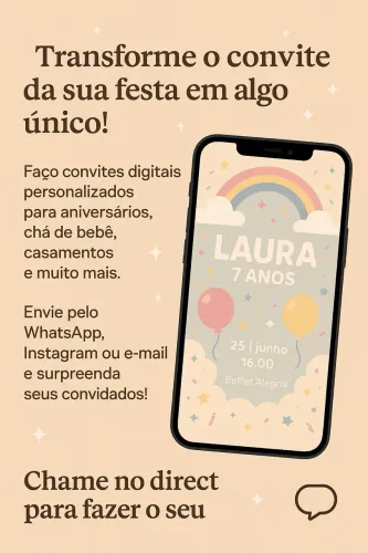 Faço convites digitais personalizados para aniversários/chá de bebê e outros. R$ 20,00