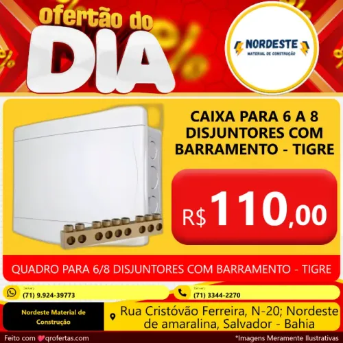 QUADRO DE DISTRIBUIÇÃO TIGRE PARA 6 A 8 DISJUNTORES COM BARRAMENTO 