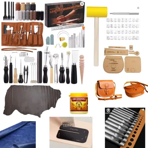 kit de ferramentas para couro + moldes + couros