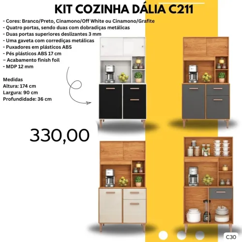 Kit Cozinha Dália C211 - Cores e Design Moderno! Perfeito cozinhas pequenas