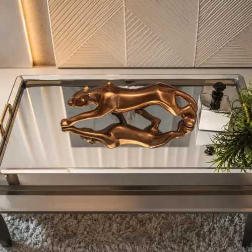 Escultura estatueta jaguar pantera decoração