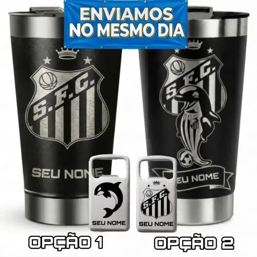 Copo Térmico Personalizado Santos FC c/Abridor Personalizado
