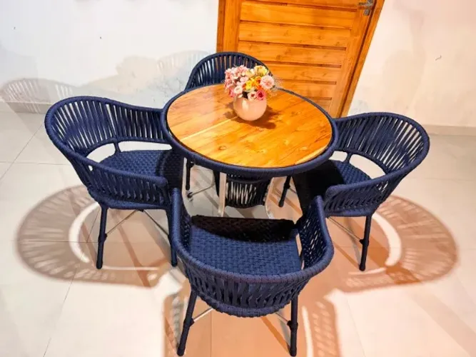 CONJUNTO DE MESA ITALIA EM FITA NAUTICA E TAMPÃO EM MADEIRA
