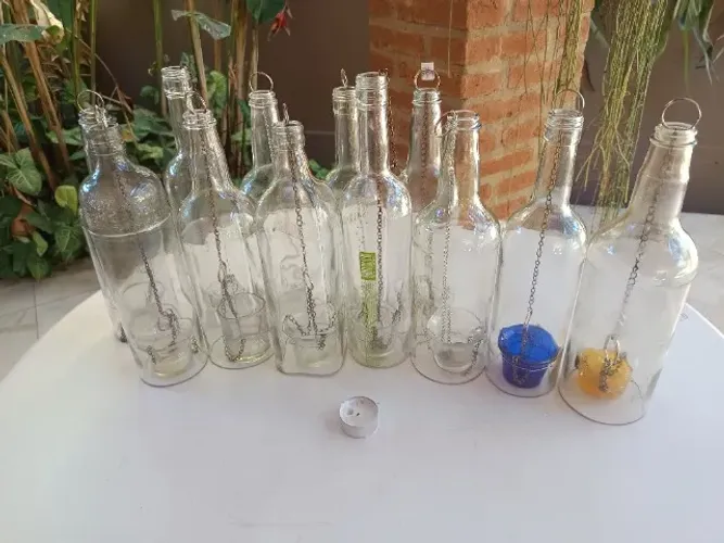 Conjunto de Lanternas de Garrafa de Vidro Artesanais