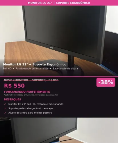 Monitor LG 21" + Suporte Ergonômico