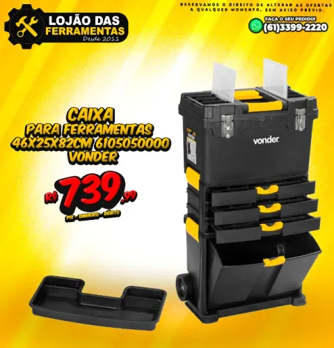 Caixa Para Ferramentas 46x25x82cm 6105050000 Vonder