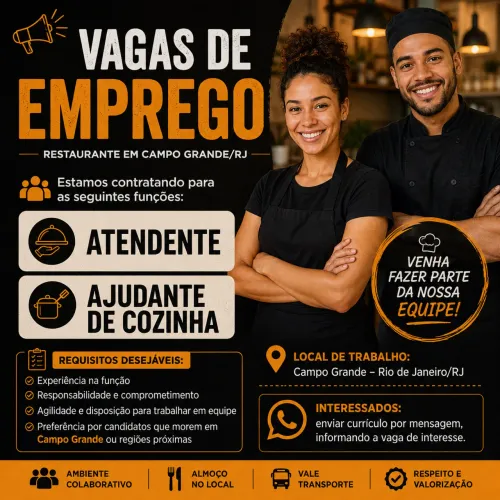 VAGAS DE EMPREGO - RESTAURANTE EM CAMPO GRANDE/RJ