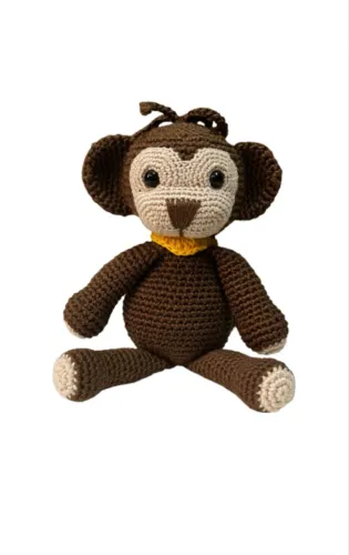 Macaco em Crochê Amigurumi Marrom Pelúcia Brinquedo Feito a Mão