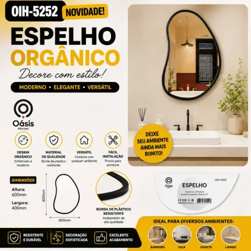 Espelho de Parede Design Orgânico Moderno 40x60cm