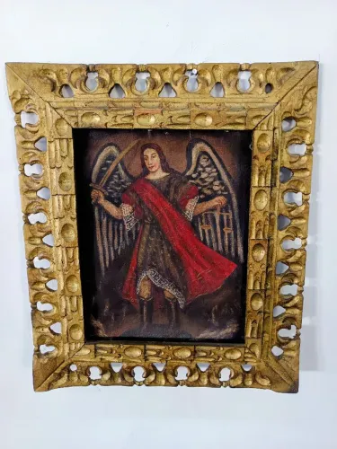 Quadro Clássico Cusquenho representando Arcanjo Guerreiro