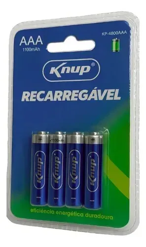 Kit com 4 Pilhas Palito AAA Recarregáveis 1100mAh para Controles e Eletrônicos